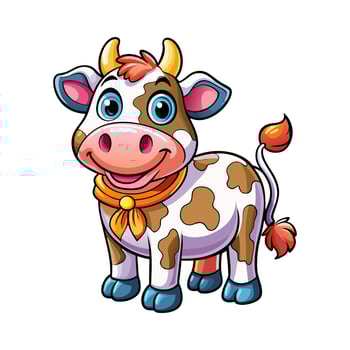 Cartoon cow with a red bow on its neck vector