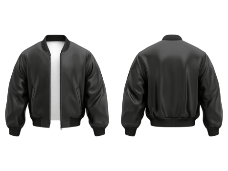 Black Bomber Jacket Is Shown From Multiple Perspectives png