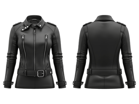 Stylish black leather jacket with front and back views png