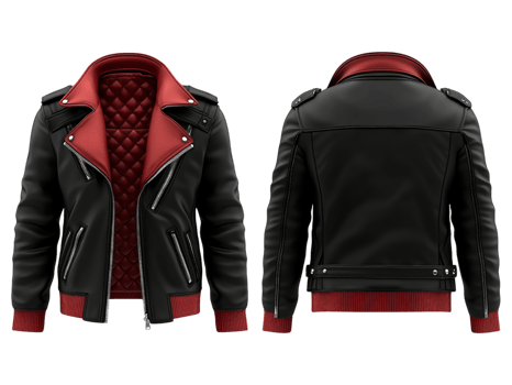 A black leather jacket in front and back views png