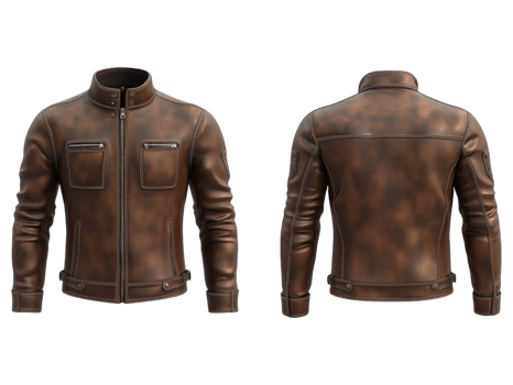A Leather Jacket with Front and Back Views png