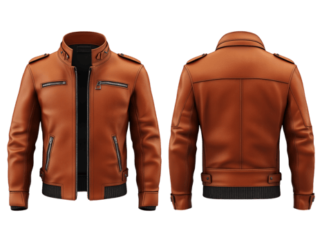 Leather jacket shown from front and back views png