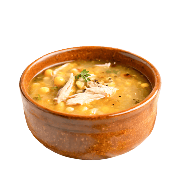 Delicious Chicken and Corn Soup in Rustic Bowl Creamy, Golden Recipe png