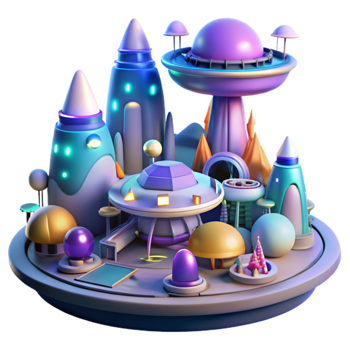 elegant artistic A bustling spaceport filled with diverse alien species and hovering vehicles, art deco style, bright, colorful lighting, vibrant, authentic png