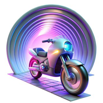 wonderful classic A futuristic motorcycle speeding through a holographic tunnel, synthwave style, neon lighting, dynamic, 4K png