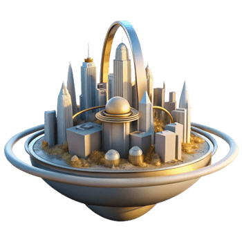 vibrant abstract A futuristic city built on the rings of Saturn, digital art, panoramic view, golden hour lighting, majestic, original png