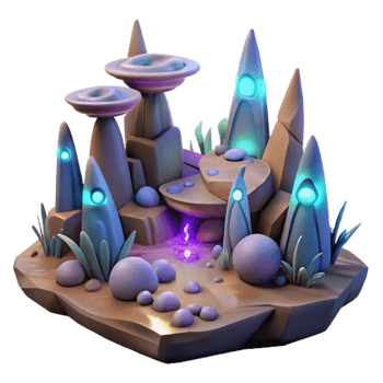 stunning abstract An alien landscape with strange rock formations and glowing plants, surreal style, otherworldly lighting, mysterious, high resolution png