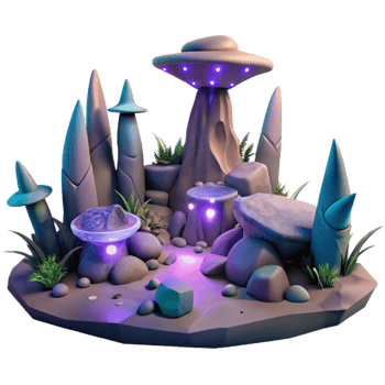 impressive minimalist An alien landscape with strange rock formations and glowing plants, surreal style, otherworldly lighting, mysterious, genuine png