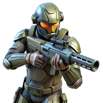 vibrant vintage A futuristic soldier in camouflage armor, aiming a high tech rifle in a dense, alien jungle. Military sci fi style, realistic rendering genuine png