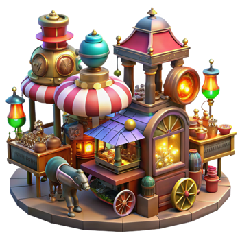 vibrant artistic A bustling steampunk marketplace, filled with vendors selling bizarre contraptions and automatons, illuminated by flickering gaslights and colorful neon signs, vibrant colors, art... png