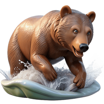 elegant vintage A grizzly bear fishing for salmon in a rushing river, dynamic and action packed composition, wildlife photography style premium png
