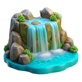 stunning contemporary A crystal clear waterfall cascading down moss covered rocks into a turquoise pool. Photorealistic style, vibrant colors original png