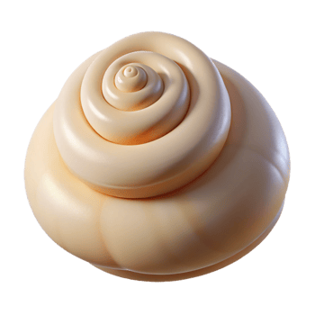 dramatic abstract A spiral shell resting on smooth, white sand, illuminated by soft, ambient light, photorealistic style premium png