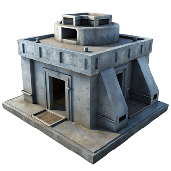 extraordinary contemporary Brutalistic concrete bunker, harsh shadows, cold grey tones, industrial, dystopian style, premium png