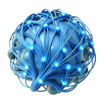 stunning creative A complex network of glowing fiber optic cables intricately woven together, forming a pulsating brain-like structure, lit from within 4K png