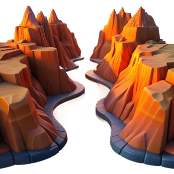 serene vintage A winding river cutting through a canyon, dramatic rock formations, warm sunset light, Art Deco style, bold colors, aerial view exclusive png