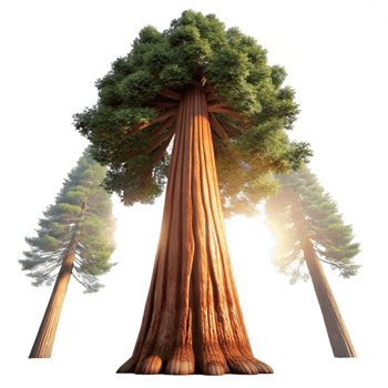 dramatic modern A giant sequoia tree reaching towards the sky, sunlight filtering through the branches, realistic detail, awe-inspiring scale, natural light professional png