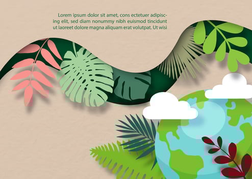 Illustration poster campaign of Earth day and world environment with nature plants in paper cut style vector