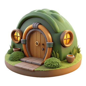 stunning minimalist A hobbit hole, nestled into a hillside, round wooden door, cozy interior lighting, whimsical fantasy style, genuine png