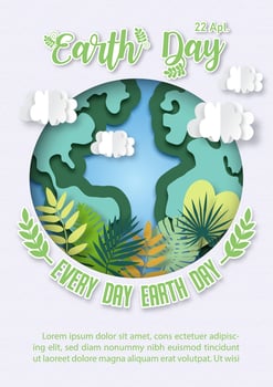 Poster campaign's of Earth day in paper cut out style with Earth day wording and slogan, example texts on white paper pattern background. vector