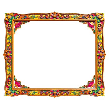 an ornate wooden frame with colorful flowers png