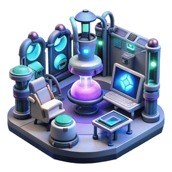 stunning creative A futuristic laboratory, filled with glowing screens and complex machinery, where scientists study a strange, alien organism. Detailed scientific equipment.... png