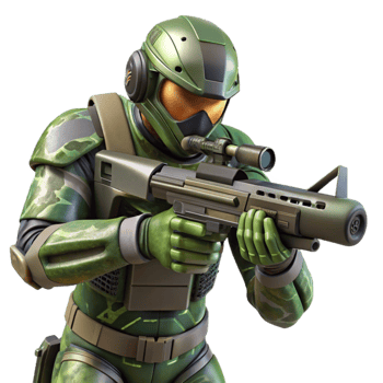 dramatic modern A futuristic soldier, wearing a camouflage suit that blends with the surrounding environment, aims a high-tech rifle. Realistic camouflage patterns. Dim, tactical lighting.... png