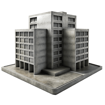 wonderful contemporary Brutalist concrete apartment complex, harsh shadows, monochrome, gritty, photorealistic, centered composition, authentic png