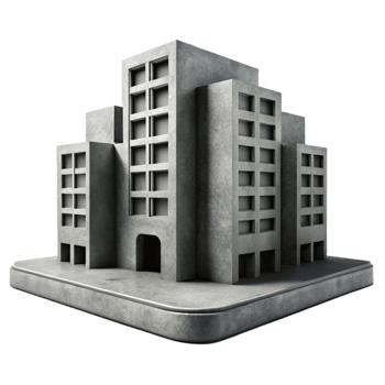 vibrant traditional Brutalist concrete apartment complex, harsh shadows, monochrome, gritty, photorealistic, centered composition, genuine png