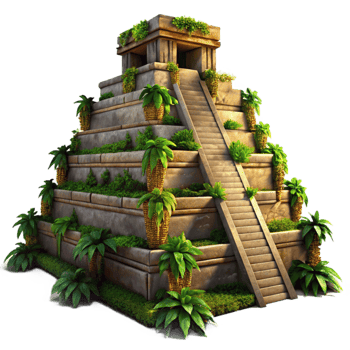 impressive artistic An ancient Mayan pyramid overgrown with jungle vines, dramatic sunset lighting, mysterious, hyperrealistic, authentic png