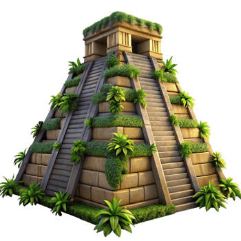 magnificent traditional An ancient Mayan pyramid overgrown with jungle vines, dramatic sunset lighting, mysterious, hyperrealistic, original png