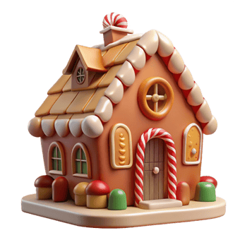 beautiful rustic A whimsical gingerbread house, intricate icing details, candy cane decorations, warm festive lighting, fairytale style, exclusive png