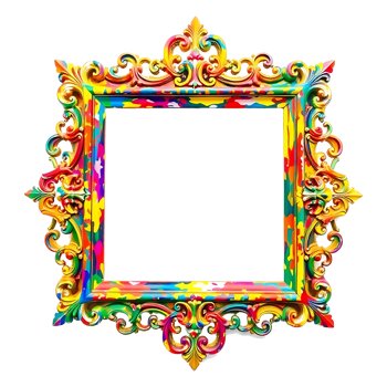 colorful photo frame with ornate design on transparent background png