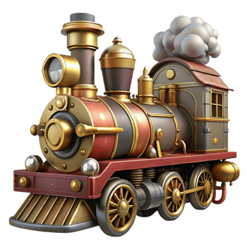 dramatic vintage A powerful steampunk locomotive, billowing steam, intricate brass details, dynamic lighting, dieselpunk style genuine png