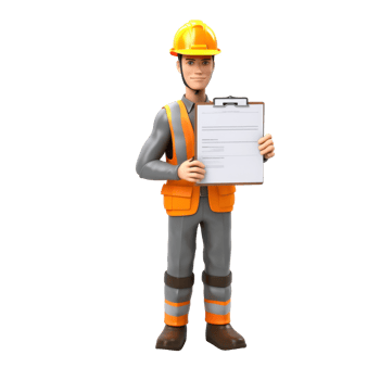 3d Man in yellow vest holding a clipboard. isolated on transparent background png