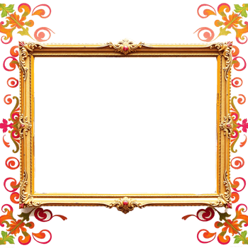 gold frame with floral design on transparent background png