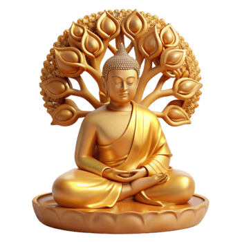 wonderful vintage A serene Buddha meditating beneath the Bodhi tree, bathed in golden light, intricate details in the folds of his robes. Traditional Eastern art style high resolution png