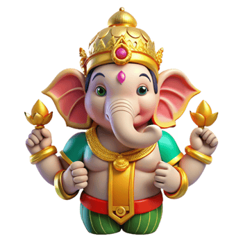 dramatic vintage A vibrant depiction of the Hindu god Ganesha, with his elephant head and multiple arms, adorned in colorful garments and jewelry. Bollywood poster style genuine png
