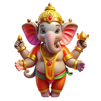 magnificent modern A vibrant depiction of the Hindu god Ganesha, with his elephant head and multiple arms, adorned in colorful garments and jewelry. Bollywood poster style premium png
