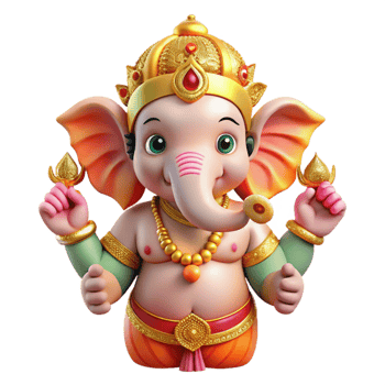 elegant traditional A vibrant depiction of the Hindu god Ganesha, with his elephant head and multiple arms, adorned in colorful garments and jewelry. Bollywood poster style 4K png