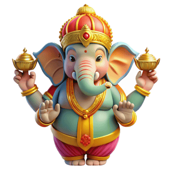 wonderful traditional A vibrant depiction of the Hindu god Ganesha, with his elephant head and multiple arms, adorned in colorful garments and jewelry. Bollywood poster style high quality png
