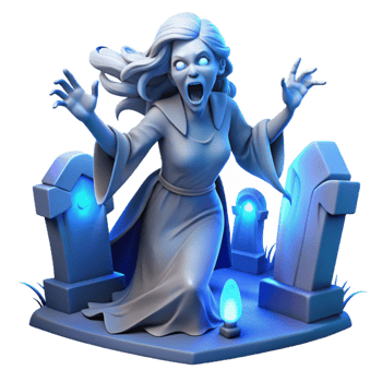 stunning traditional A chilling depiction of a Banshee wailing in a windswept graveyard, her ethereal form illuminated by an eerie blue light. Gothic horror style original png