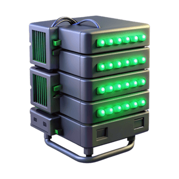 impressive classic A towering server rack, humming with activity, cables cascading down its sides, illuminated by the flickering, green light of LEDs.... png