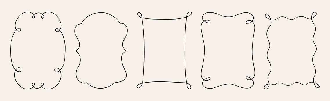 Set of elegant hand drawn doodle rectangle frames. Simple outlines featuring wavy and curly lines. Perfect for designing cards, invitations, and creative projects vector