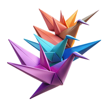 magnificent modern A flock of origami cranes taking flight, vibrant colors, crisp folds, soft lighting high quality png