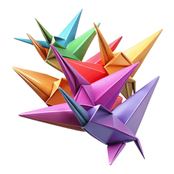 extraordinary vintage A flock of origami cranes taking flight, vibrant colors, crisp folds, soft lighting high resolution png
