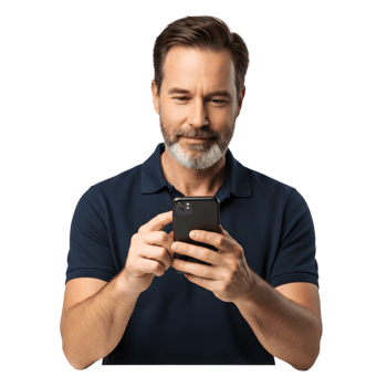 Mature Man Using Smartphone Mobile Phone App Technology Male Aged Grey Hair Dark Adult Beard Person png