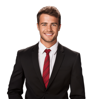 man wearing a black suit and a red tie. isolated on transparent background png