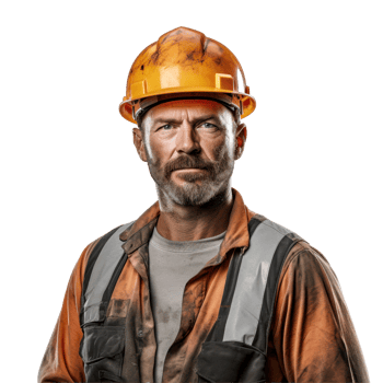 A man wearing a yellow hard hat and orange vest. isolated on transparent background png