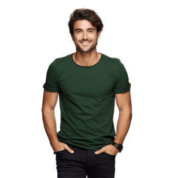 man is wearing a green shirt and black pants. isolated on transparent background png